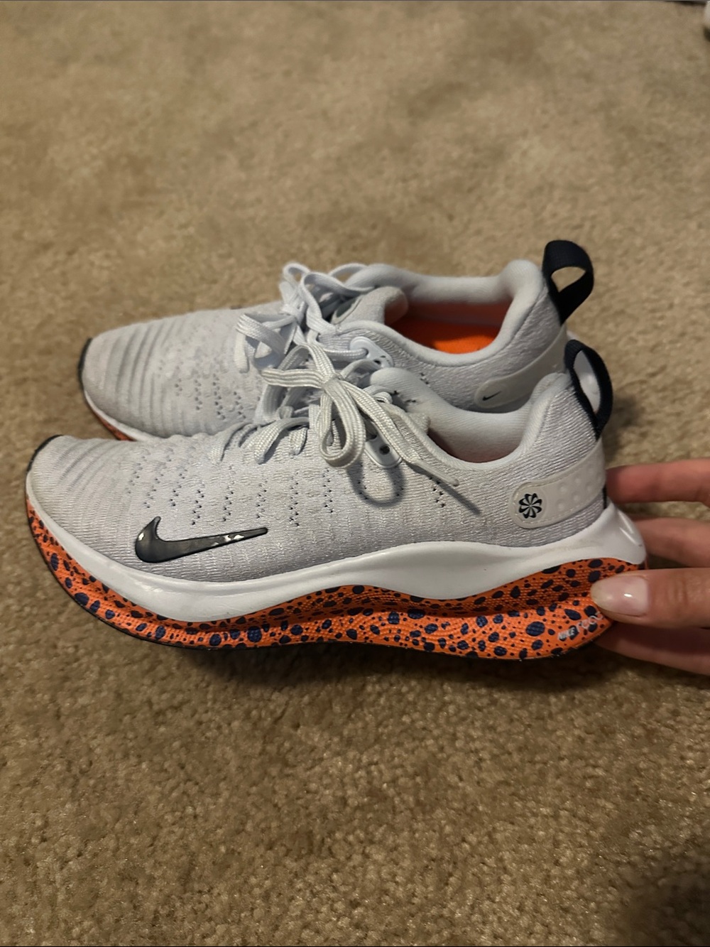 Nike Kids White Knit Sneakers with Orange Speckle Midsole